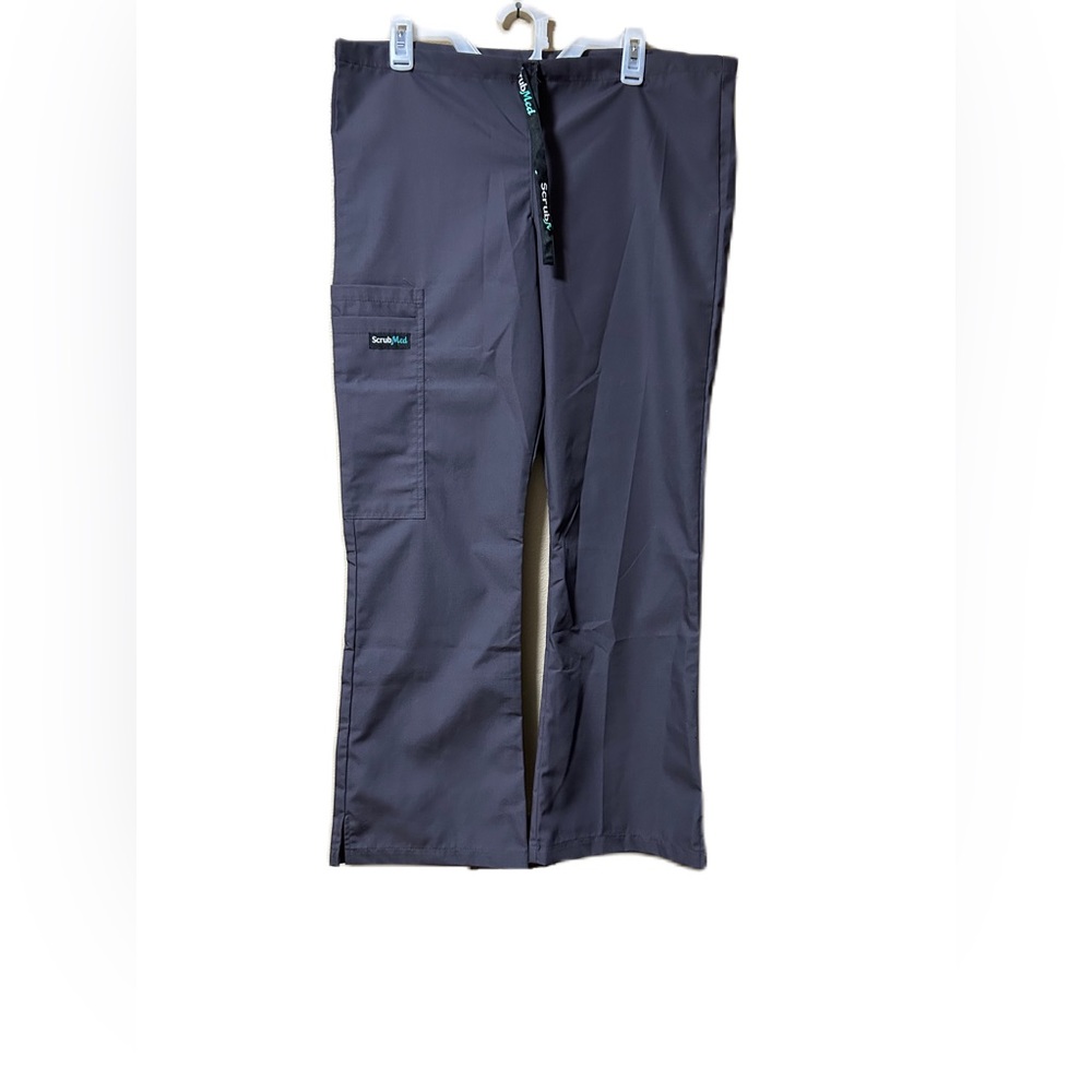 ScrubMed Scrubs Pants Unisex Size Small 2-4 Grey Logo Drawstring Pockets Flare